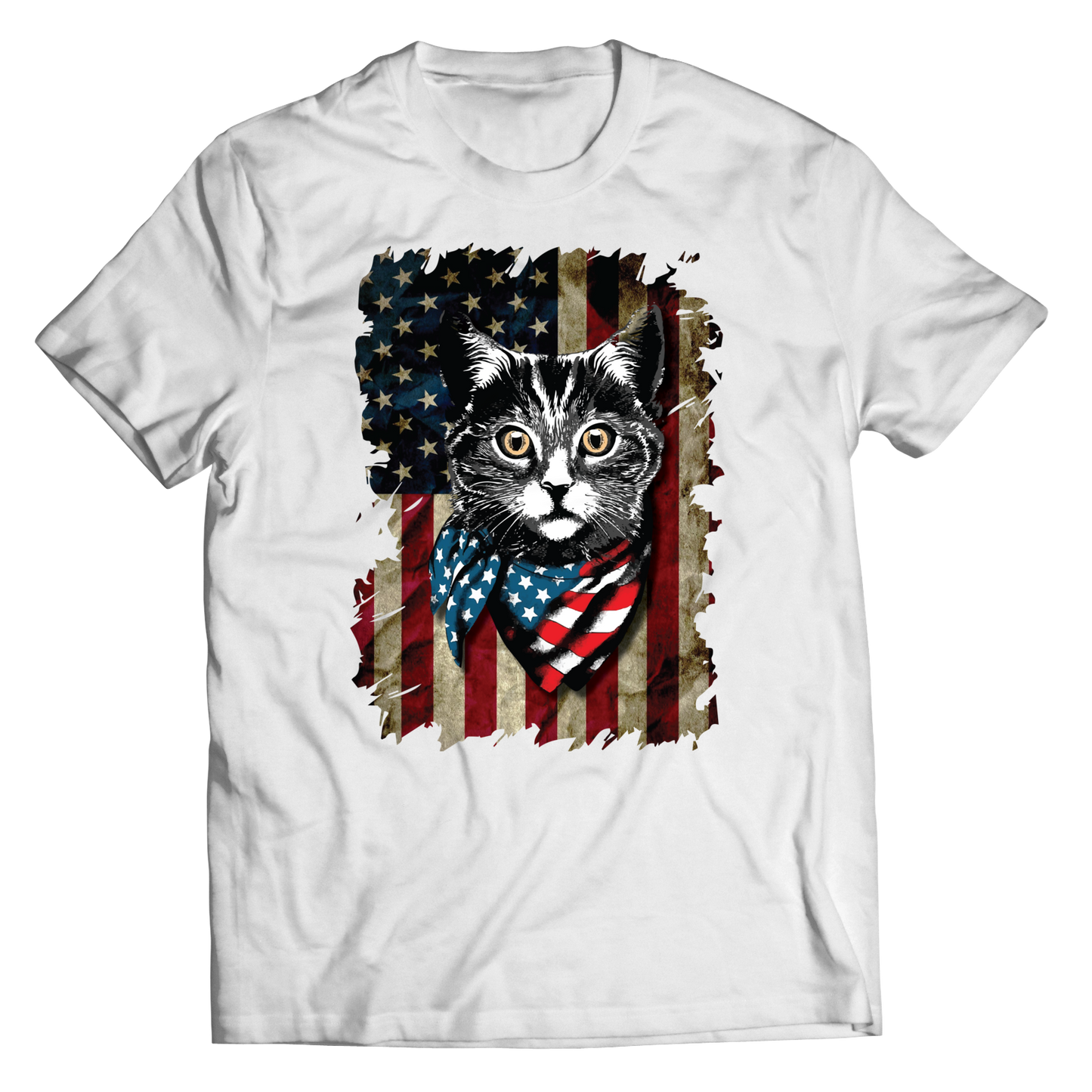 Cat American Flag Cat - White